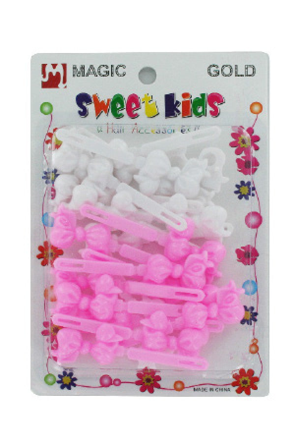 Magic Gold-BRT5122 Barrette Bowknot L.Pink/White -pc