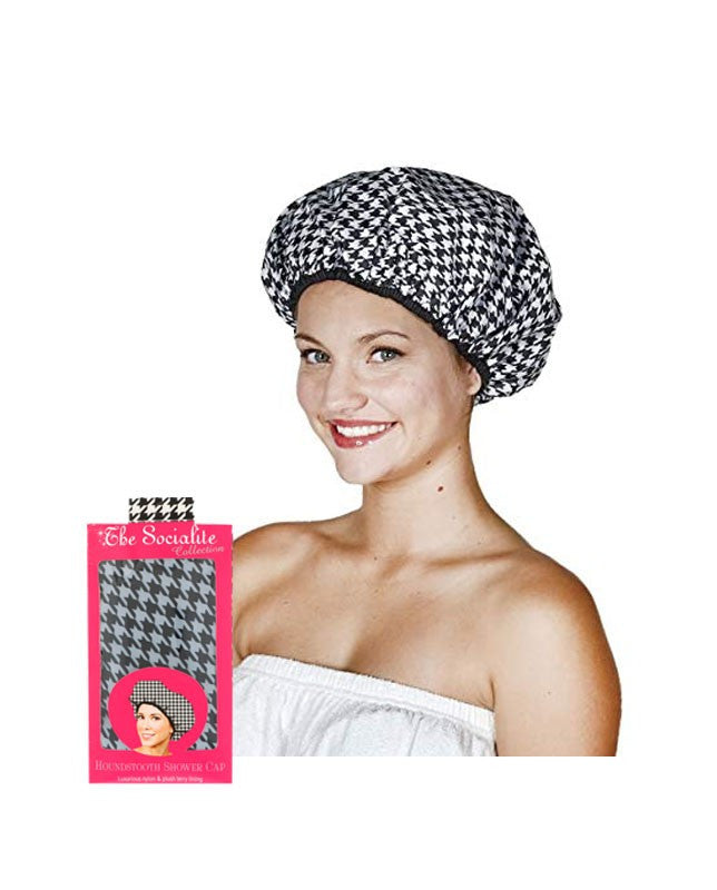 Socialite Houndstooth Shower Cap