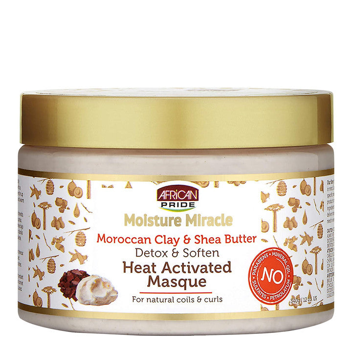 AFRICAN PRIDE Moisture Miracle Moroccan Clay&Shea Butter Heat Activated Masque (12oz)