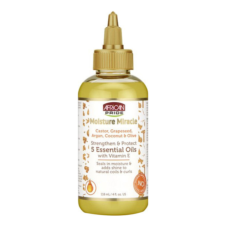 AFRICAN PRIDE Moisture Miracle Castor, Grapeseed, Argan, Coconut&Olive Essential Oil (4oz)