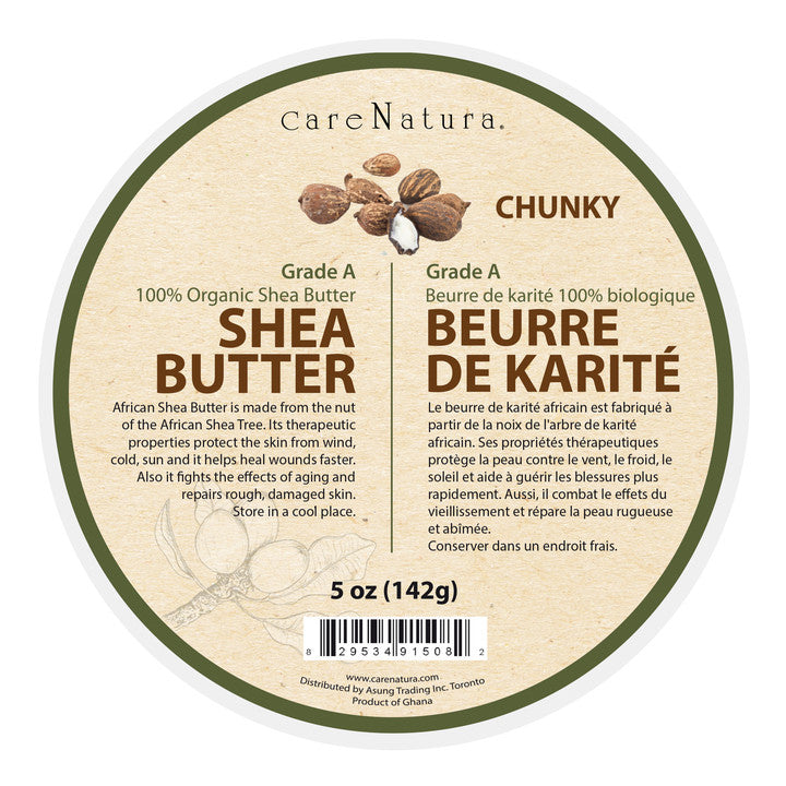 CARE NATURA Grade A 100% Organic Pure White Shea Butter Chunky (5oz)
