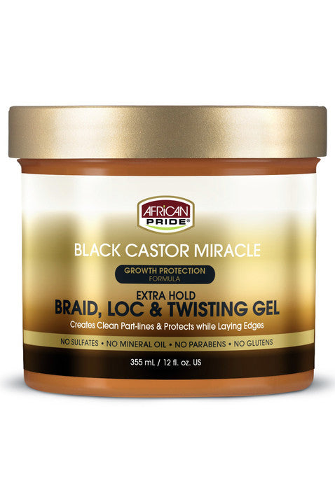 AFRICAN PRIDE Black Castor Miracle Braid Loc & Twist Gel (8oz)