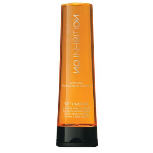 no inhibition wet hard gel  gives long-lasting hold to every wet look hair style. Use it to recreate new styles – wet hair again, then style when and how you want to.

With guarana and organic extracts. High-tech resin with memory effect and an extra-strong hold. A fixative polymer creates a filming effect around the hair, maintaining the desired style. Vitamins A and E act as anti-oxidants and protect the hair. Contains UV filters.

Use: Put desired amount in your hands, then on wet hair. Style.
