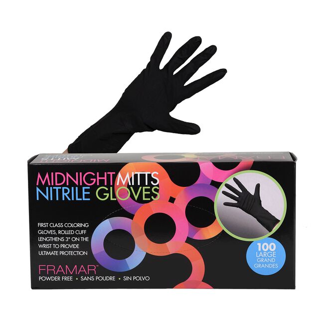 White Smoke Framar Midnight Mitts Nitrile Gloves  - Large 100 Count
