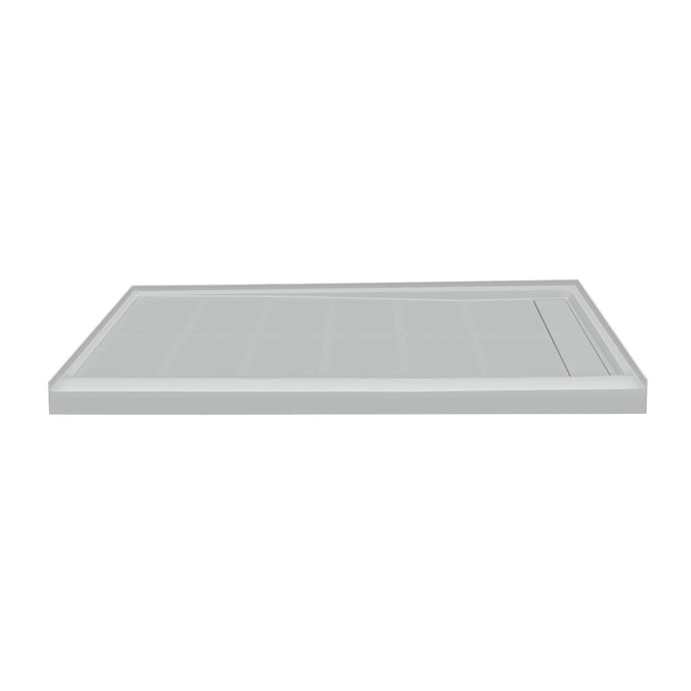 Transolid FL6034R-39 Linear 60-in W x 34-in L Rectangular Alcove Concealed End Drain Shower Base with Right Hand Drain, Grey