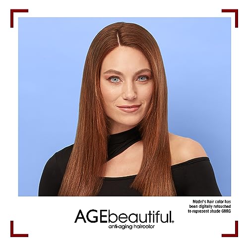 AGE beautiful Permanent Hair Color Dye Liqui Creme | 100% Gray Coverage | Anti-Aging Haircolor | Biotin for Thicker, Fuller Hair | Professional Salon Coloring | 5NRG Medium Neutral Red Golden Brown