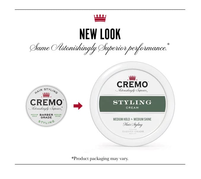 Cremo Hair Styling Cream, Barber Grade, Medium Hold, Medium Shine Hair Products, 4 Oz
