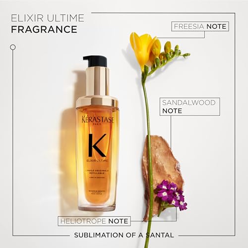 KÉRASTASE New Elixir Ultime Rechargeable L'Huile Originale, Sérum Huile Hydratant pour Lisser les Frisottis et Ajouter de la Brillance au Camélia Sauvage, Renforce et Offre une Protection Thermique, Tous Types de Cheveux