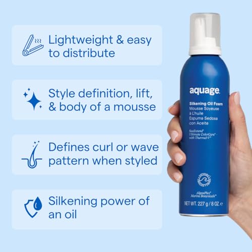 AQUAGE SeaExtend Silkening Oil Foam, Combines the Style Definition, Lift and Body-Building of a Volumizing Mousse with the Silkening, Smoothing Power of an Oil, 8 oz
