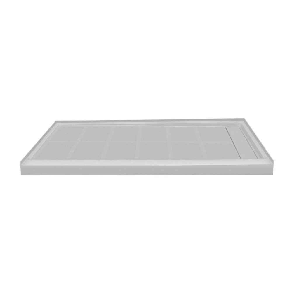 Transolid FL6034R-39 Linear 60-in W x 34-in L Rectangular Alcove Concealed End Drain Shower Base with Right Hand Drain, Grey