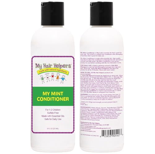 My Hair Helpers Anti Lice Prevention Shampoo and Conditioner Set for Kids, Mint, Neem, Rosemary, Daily Defense, Works on 1-2 Children, 8 Ounces Each