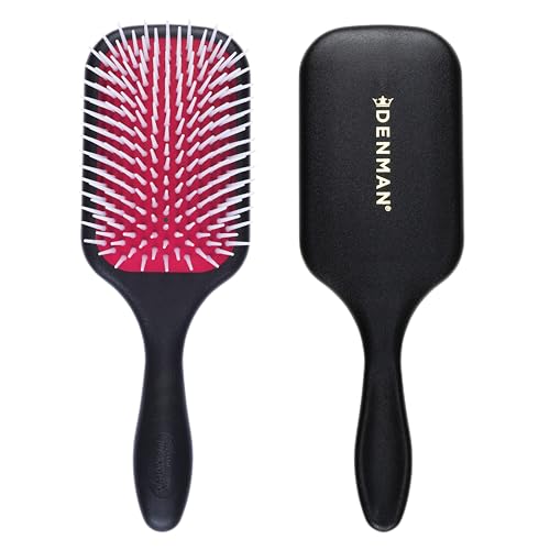 Brosse à cheveux Denman Power Paddle pour un démêlage, un brushing et un coiffage rapides et confortables - Combinaison de picots de coiffage D3 et d'une brosse plate - Pour femmes et hommes (rouge et noir), D38