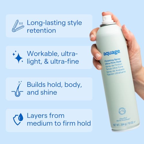Spray de finition AQUAGE, laque à tenue ferme, offre une résistance à l'humidité et une rétention de style durable avec une brillance maximale à faible teneur en COV, 10 oz