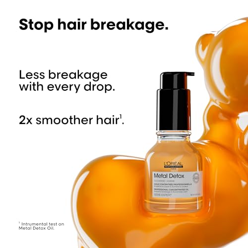 L'Oreal Professionnel Metal Detox Leave-In Hair Oil | Heat Protectant | Detoxifies from Metals & Prolongs Hair Color | Anti-Frizz | Adds Softness and Shine | For Dry, Damaged & Color Treated Hair