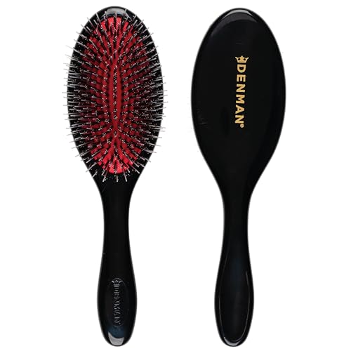 Denman Style & Shine Smoother Hairbrush with Soft Nylon Quill Boar Bristles - For Smoothing, Detangling, Straightening Hair - D81M Medium Black