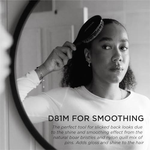 Denman Style & Shine Smoother Hairbrush with Soft Nylon Quill Boar Bristles - For Smoothing, Detangling, Straightening Hair - D81M Medium Black