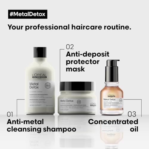 L'Oreal Professionnel Metal Detox Leave-In Hair Oil | Heat Protectant | Detoxifies from Metals & Prolongs Hair Color | Anti-Frizz | Adds Softness and Shine | For Dry, Damaged & Color Treated Hair