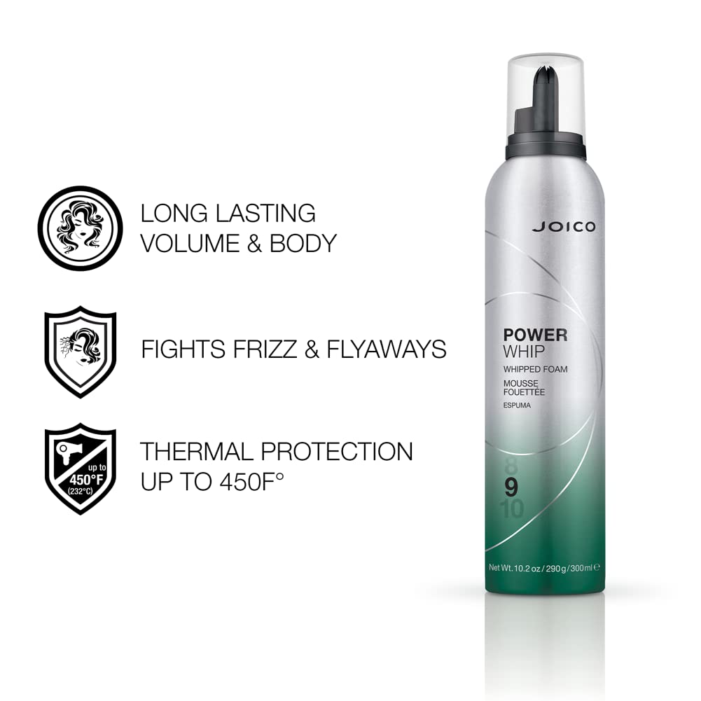 Joico Power Whip 泡沫 | 适用于大多数发质 | 增加丰盈度和质感 | 抵御热量、湿度和污染 | 提升光泽 | 控制毛躁和散落 | 不含硅酮和防腐剂 | 10.2 液体盎司