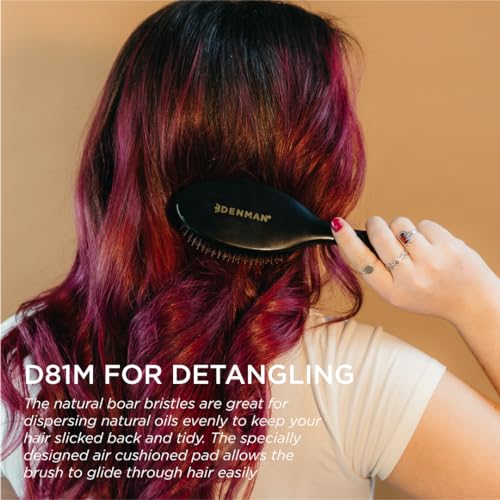 Denman Style & Shine Smoother Hairbrush with Soft Nylon Quill Boar Bristles - For Smoothing, Detangling, Straightening Hair - D81M Medium Black