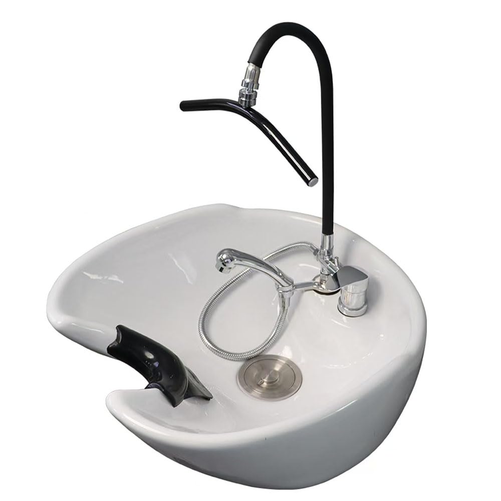 Hair Washing Equipment with Faucet for Baber Shop, Hair Salon Tools for Waterfall Outlet, Shampoo Bowl Accessories, Scalp Massag，Adjustable and Flexible, Black