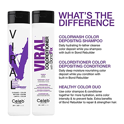 Shampoing colorant violet viral de luxe Celeb, avec agent reconstructeur Bondfix, coloration semi-permanente, teinture capillaire végétalienne, entretient et rafraîchit les couleurs violettes intenses.