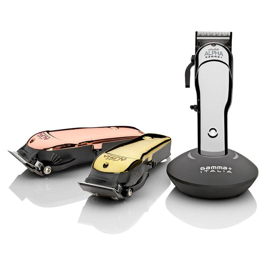 GAMMA+ Absolute Alpha Professional Modular USB Cordless Clipper with 5 Dub Magnetic Guards, Matte Silver, Rose Gold, and Gold