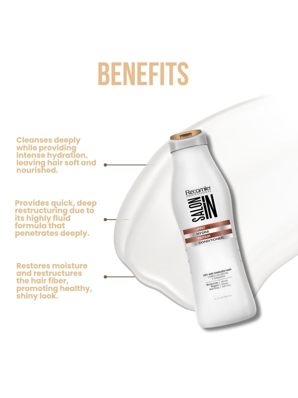 Salon In by Recamier | Hydra Repair Hair Conditioner | Moisturizing & Strengthening for Dry, Damaged Hair | 10.1.fl.oz / 300 ml