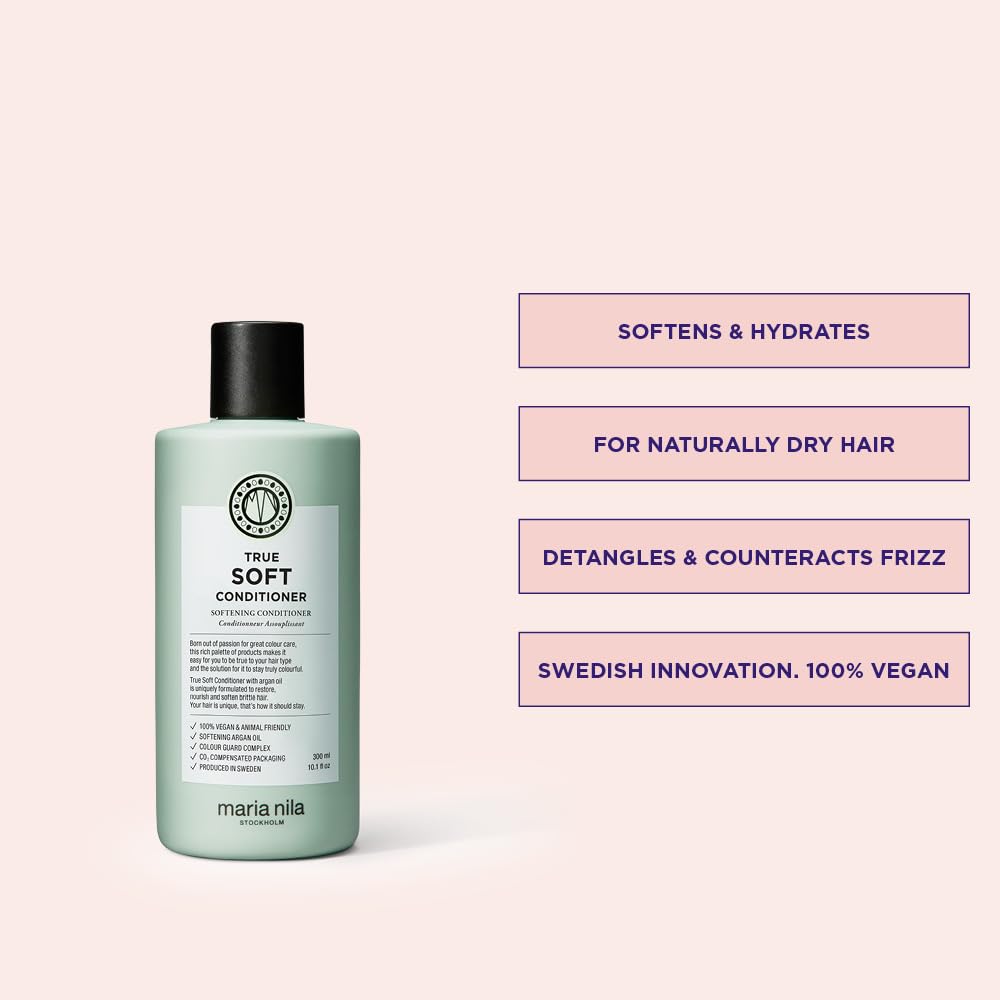 Misty Rose Maria Nila True Soft, Moisturizing Conditioner For Dry Brittle Hair, Argan Oil Remoisturises & Reduces Frizz, 100% Vegan & Sulfate/Paraben free, 10.1 Fl Oz