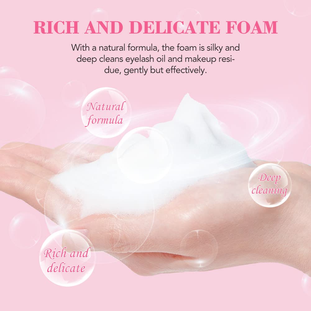 "AuReve Eyelash Extension Cleanser Lash Shampoo Foam, Eyelid Cleanser for Makeup Remover Eyelash Care, Paraben & Sulfate Free for Salon and Home Use (Rose 600ml)"