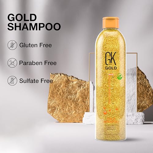 GK HAIR Global Keratin Gold Shampoo (8.5 Fl Oz/250ml) Hair Moisturizing Shine and Protection With Argan Oil, Shea Butter, Natural Oils All Hair Types