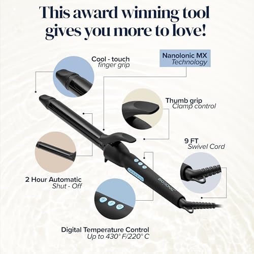 Bio Ionic Long Barrel Styler, 1" Curling Iron with Moisture Heat Technology & NanoIonic MX, Verstatile Curling Wand with Longer Barrel for Large Sized Soft Curls & Waves