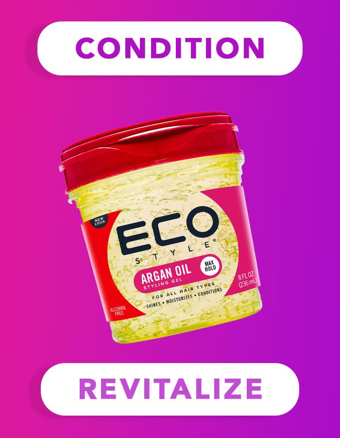 Eco Style Moroccan Argan Oil Styling Gel - Promotes Healthy Hair - Nourishes And Repairs - Delivers Long Lasting Shine - Provides Maximum Hold and Helps Tame Frizz - Ideal For All Hair - 8 oz