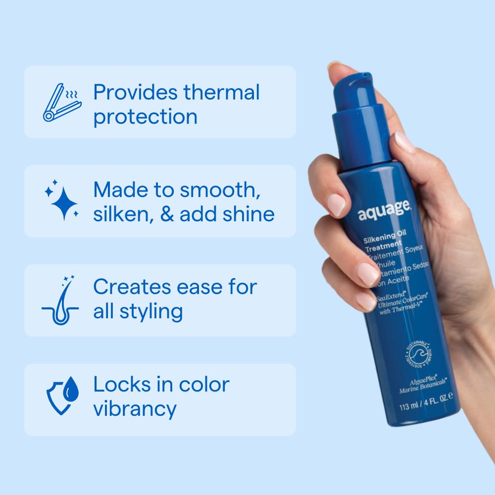 AQUAGE SeaExtend 丝滑护发油，超轻配方，柔滑肌肤，增添亮丽光泽，4 盎司