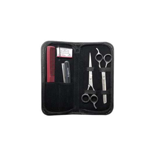 Scalpmaster 5 pc Barber Kit Shears, Straight Razer, Comb, Thinning Shear & Blades