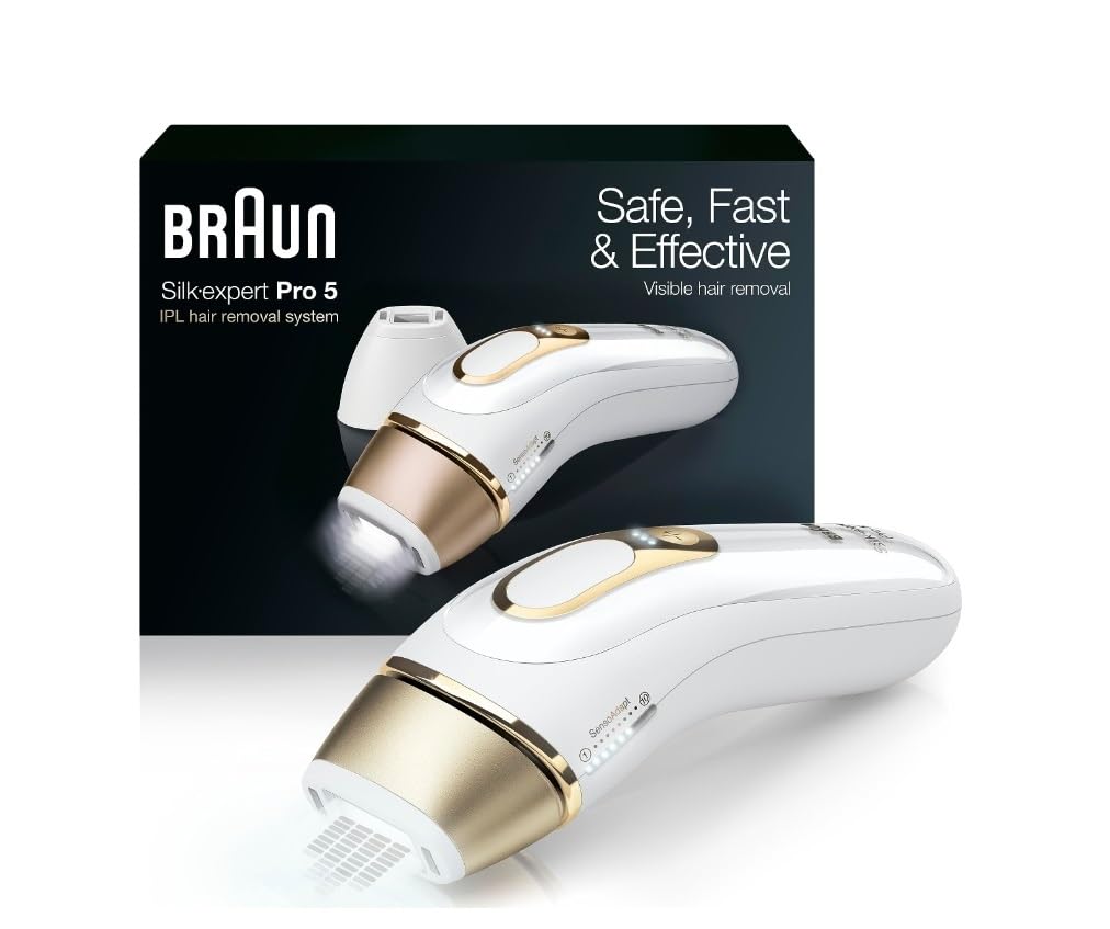 Épilation laser Braun IPL à domicile pour femmes et hommes, Silk Expert Pro 5 PL5137 avec rasoir Venus Swirl, réduction durable de la repousse des poils du corps et du visage, filaire, PL5137