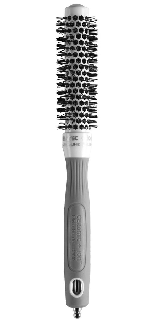Olivia Garden Ceramic + Ion Round Thermal Hair Brush - Not Electrical - Professional Blowout Brush for Normal to Thick Hair - 0.75"-Diameter Barrel - White and Grey - CI-20