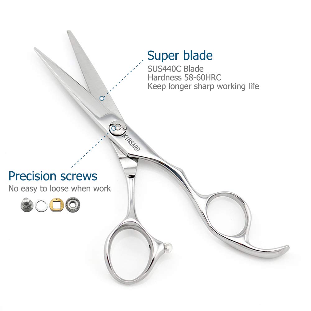 5.5" Barber scissors Hair scissors Professional Hair Shears Cutting Shears 440C Hair Cutting Scissors Barber Shears Haircut Scissors Silvery Convex Blades KINSARO