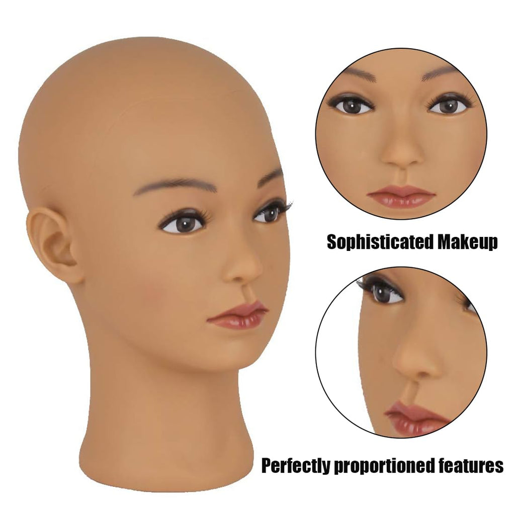 Hairway Female Professional Cosmetology Training Mannequin - Bald Mannequin Head for Wigs Making and Display - With Free T-Pins (Light Brown 21.5 Inch)
