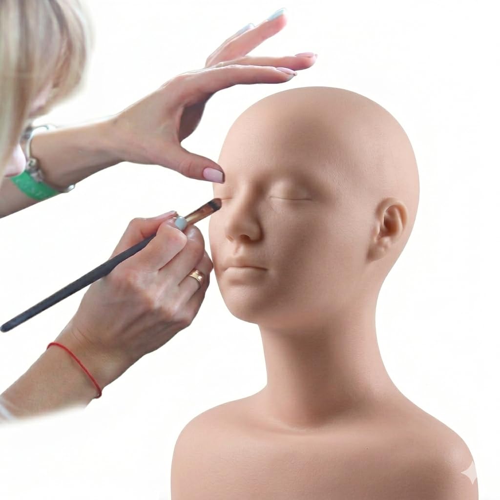 White Smoke Lwuey Multi Function Makeup Practice Model, Esthetics Soft Mannequin Head with Shoulders Massage Wig Hat Display Silicone PVC Skin Texture Facial Practicing for Salons Cosmetology School Students