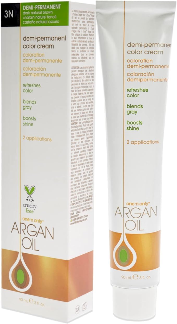 Light Gray One N' Only Permanent Hair Color - Permanent Hair Dye Made with Argan Oil - Delivers Rich, Accurate Tones with Gray Coverage - Improves Moisture & Elasticity - 3N Dark Natural Brown (3 oz)