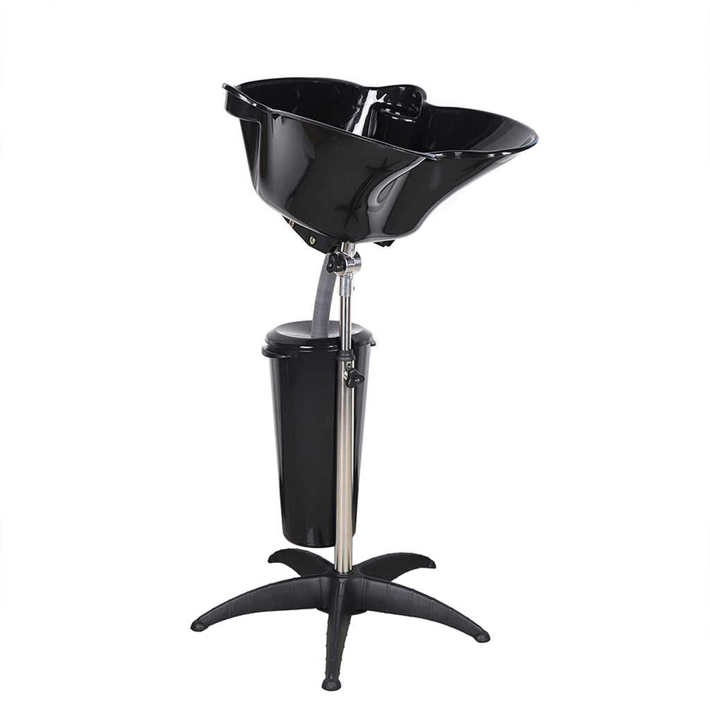 HinLIaDa Portable Shampoo Bowl, Height-Adjustable Hair Washing Sink, Salon Deep Shampoo Basin Sink for Washing Hair, Barber Salon Spa Beauty Sink Equipment Unit with Drain Pipe and Bucket (Black)