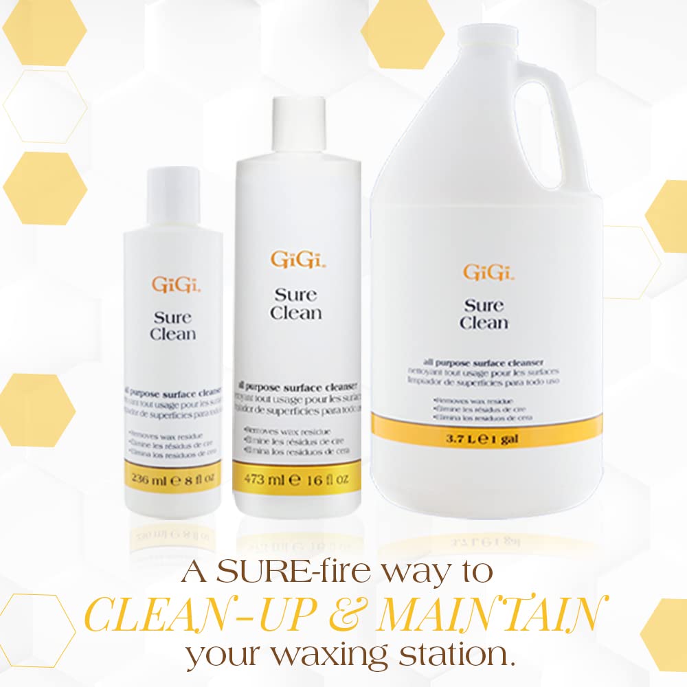 GiGi Sure Clean 蜡残留去除剂，适用于蜡加热器、沙龙和水疗设备的多用途表面清洁剂，去除蜡堆积，16 液体盎司