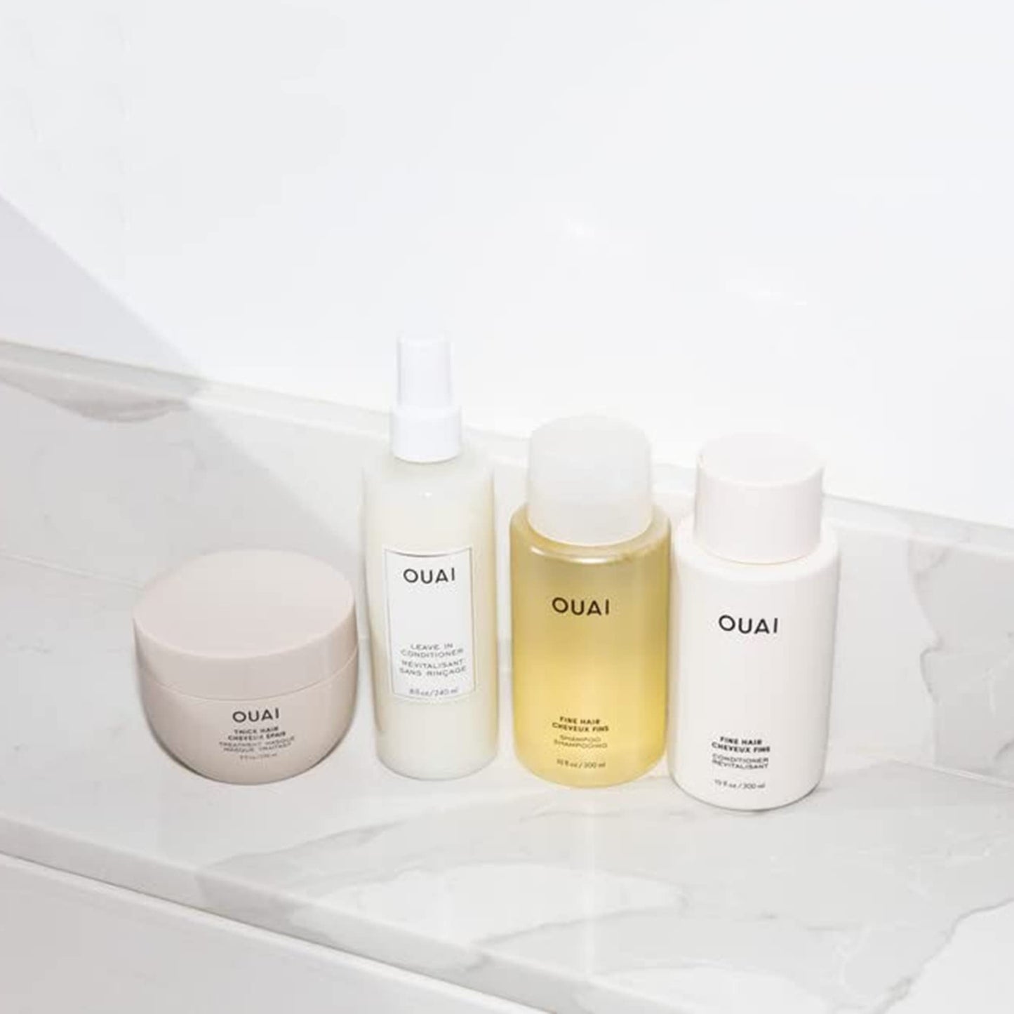 Coffret shampoing et après-shampoing OUAI Fine - Shampoing et après-shampoing sans sulfate pour cheveux fins - À base de kératine, de racine de guimauve, de beurre de karité et d'huile d'avocat - Sans parabènes ni phtalates (10 oz liq.)