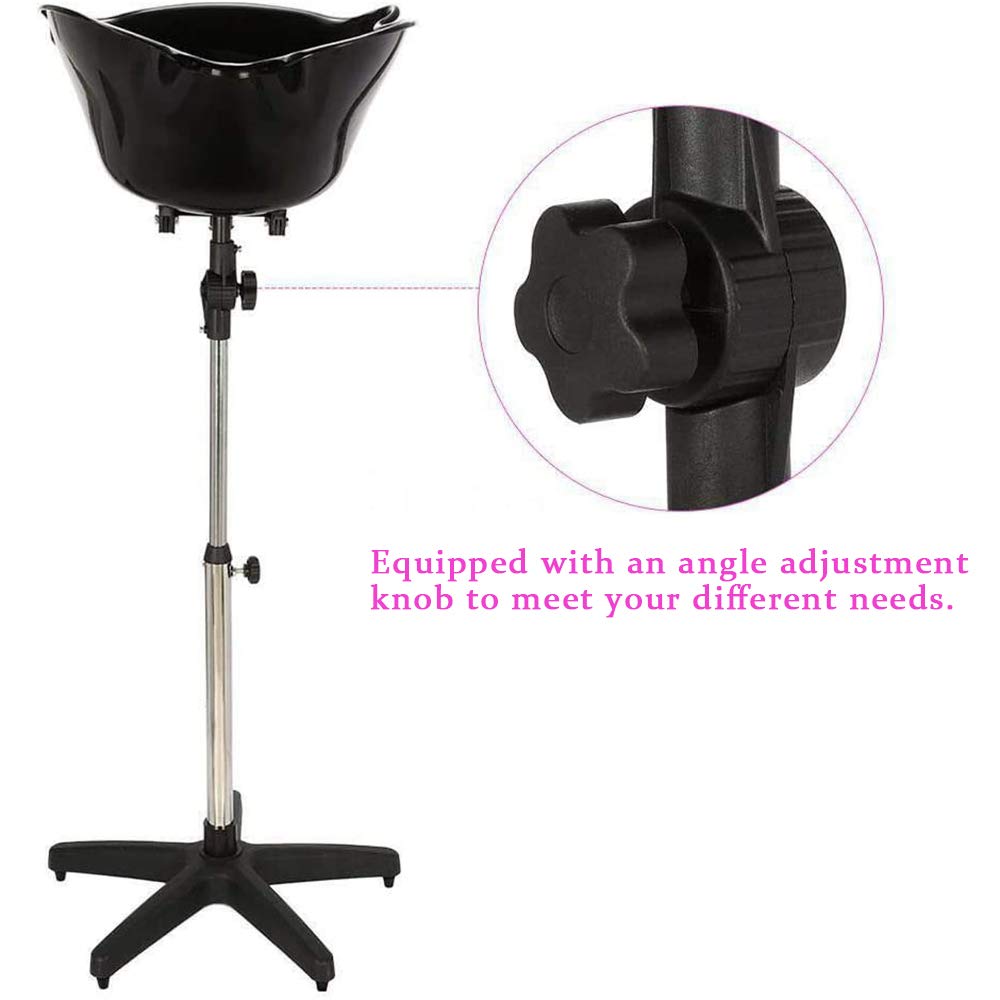 Shampoo Bowl Portable Salon Sink with Adjustable Height and Drain, Hair Washing Basin Salon Chair Barber Deep Bowl with Drain Hose