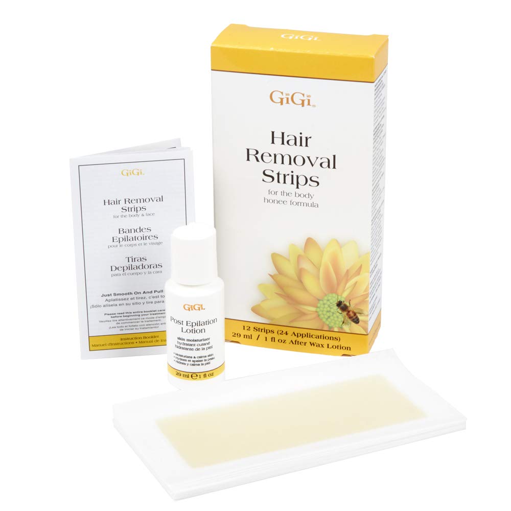 GiGi 身体脱毛蜡纸 - 预涂 GiGi 多功能蜂蜜配方，女士脱毛套装，12 条 + 脱毛后乳液