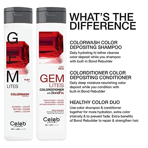 Celeb Luxury Gem Lites Ruby Red Colorditioner, après-shampoing colorant avec Bondfix Bond Rebuilder, glaçage de couleur semi-permanent pour cheveux, maintient et rafraîchit les tons rouges et rouge foncé