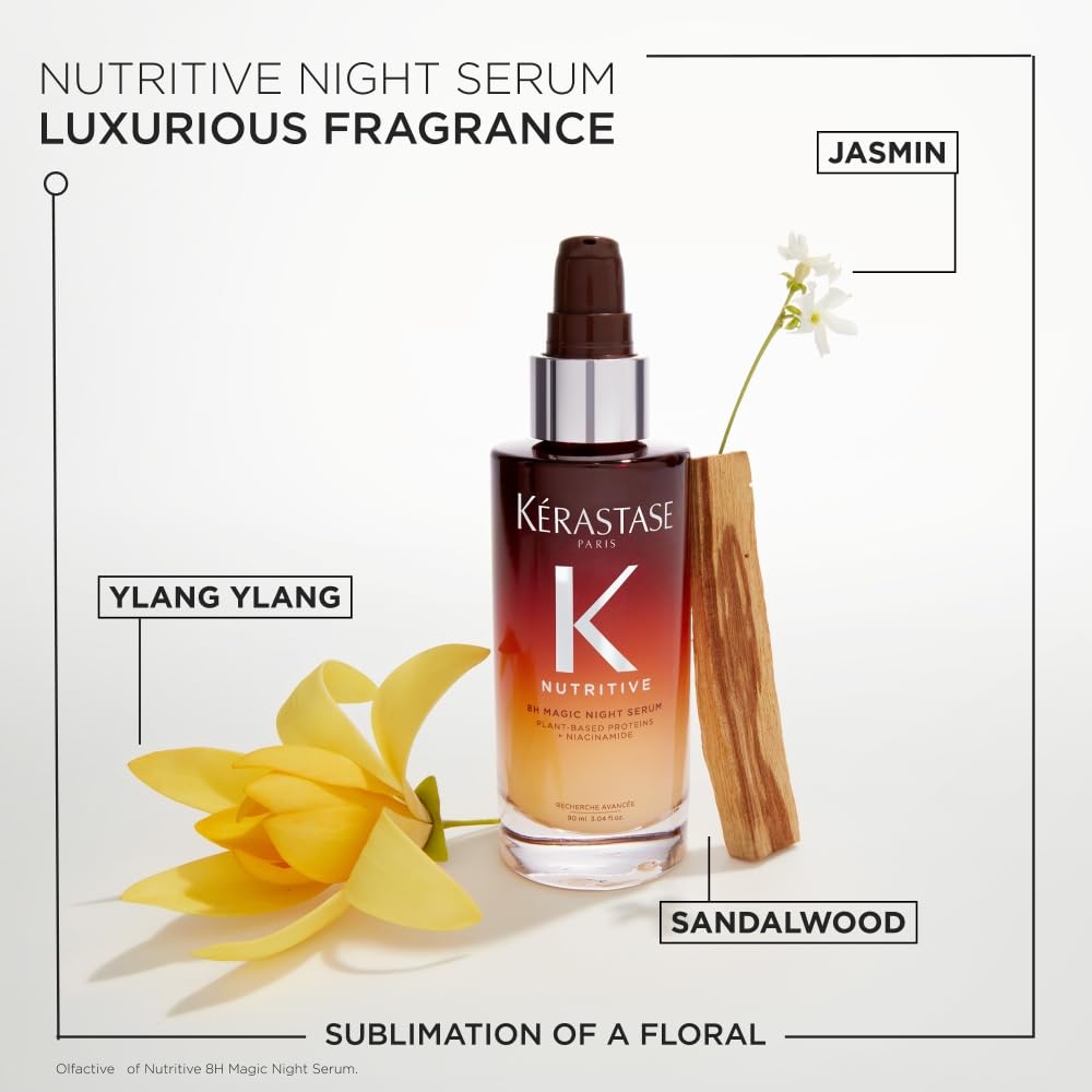 KÉRASTASE Nutritive 8H Magic Night Hair Serum, Overnight Hydrating Treatment for Dry Hair, Intensely Nourishes, Detangles & Prevents Frizz for All Hair Types, 3.04 Fl Oz