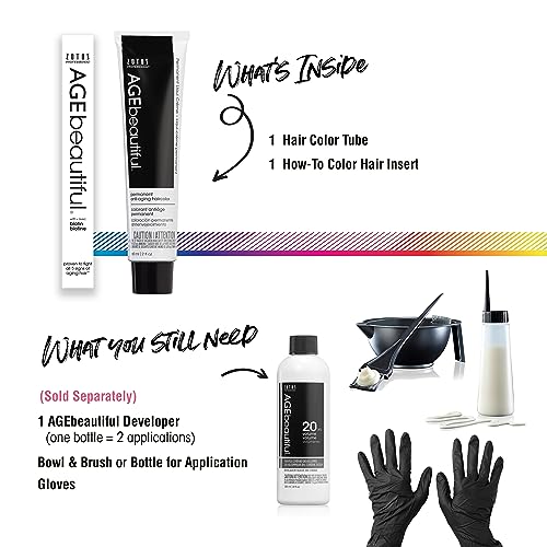 AGE beautiful Permanent Hair Color Dye Liqui Creme | 100% Gray Coverage | Anti-Aging Haircolor | Biotin for Thicker, Fuller Hair | Professional Salon Coloring | 5NRG Medium Neutral Red Golden Brown