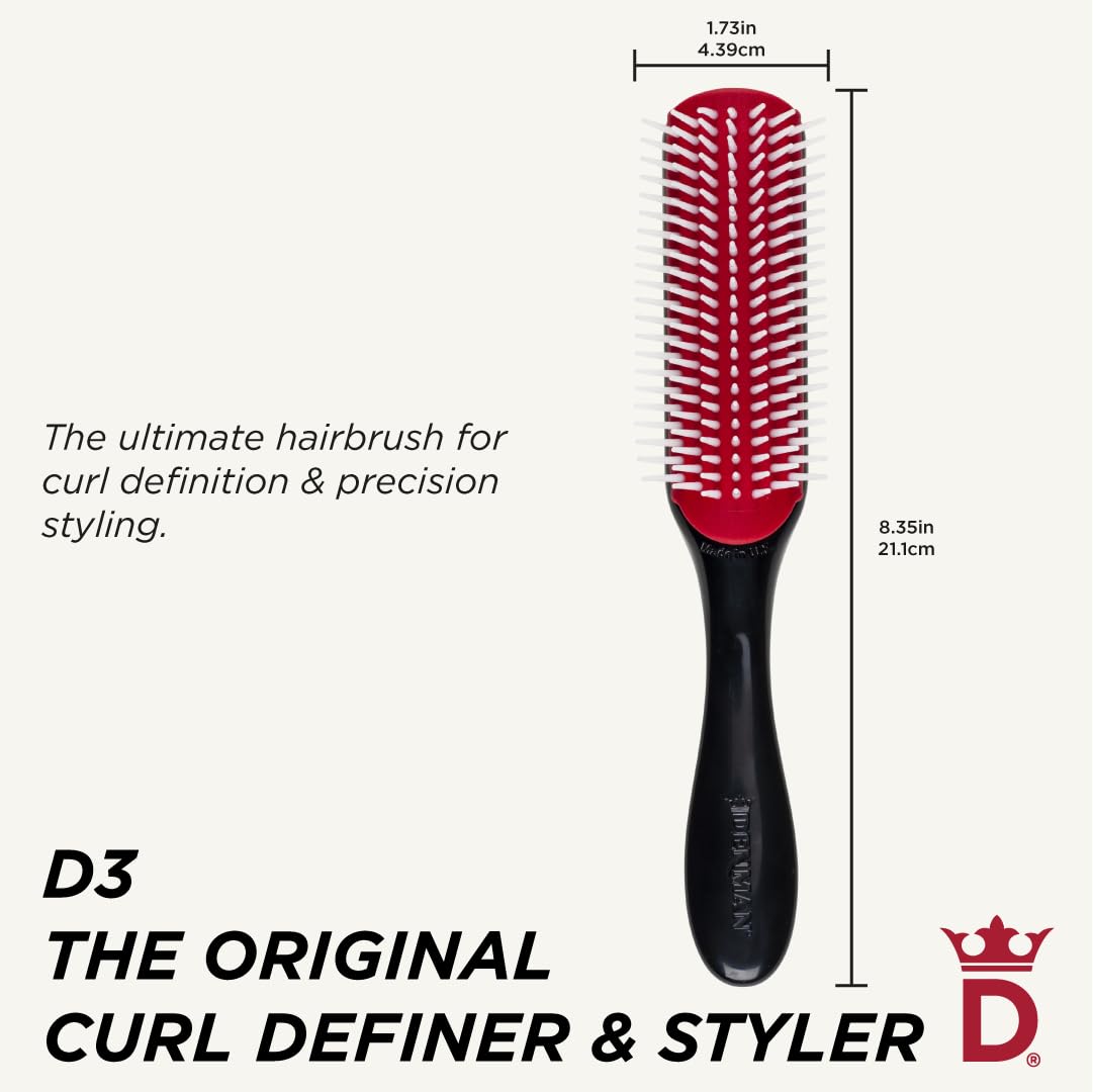 Brosse Denman pour cheveux bouclés D3 (noir et rouge) : brosse coiffante à 7 rangs pour démêler, séparer, modeler et définir les boucles – Pour femmes et hommes