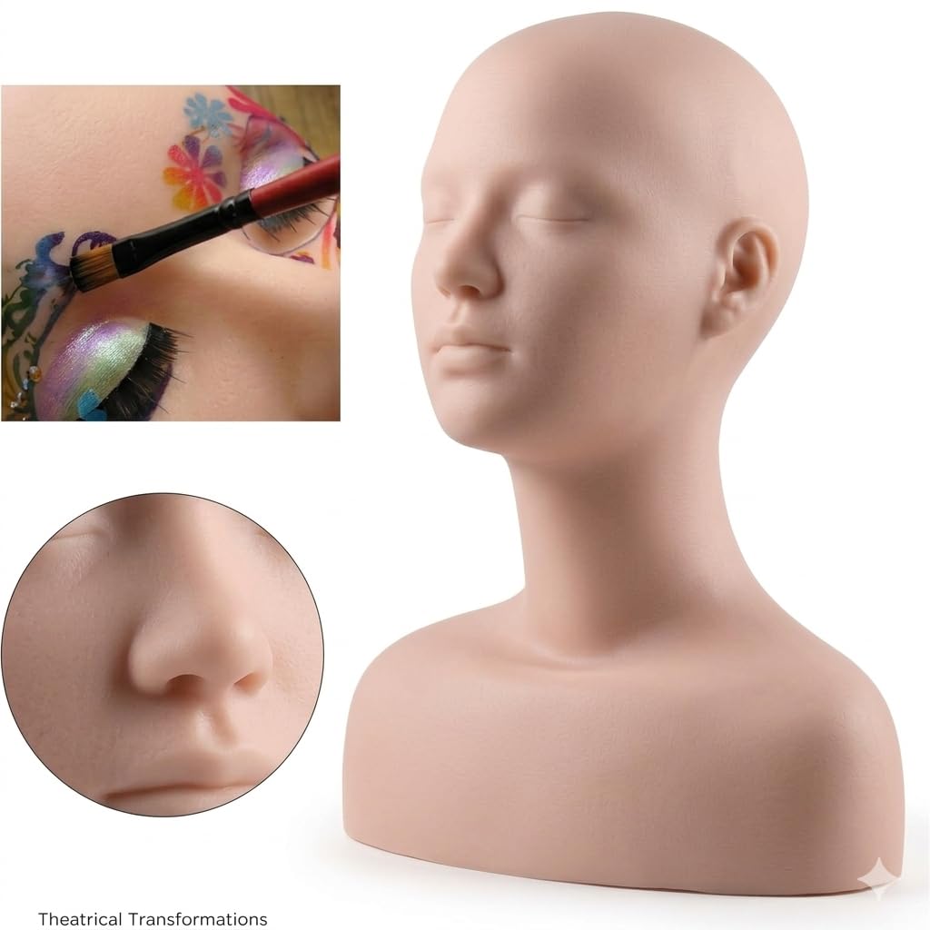 White Smoke Lwuey Multi Function Makeup Practice Model, Esthetics Soft Mannequin Head with Shoulders Massage Wig Hat Display Silicone PVC Skin Texture Facial Practicing for Salons Cosmetology School Students